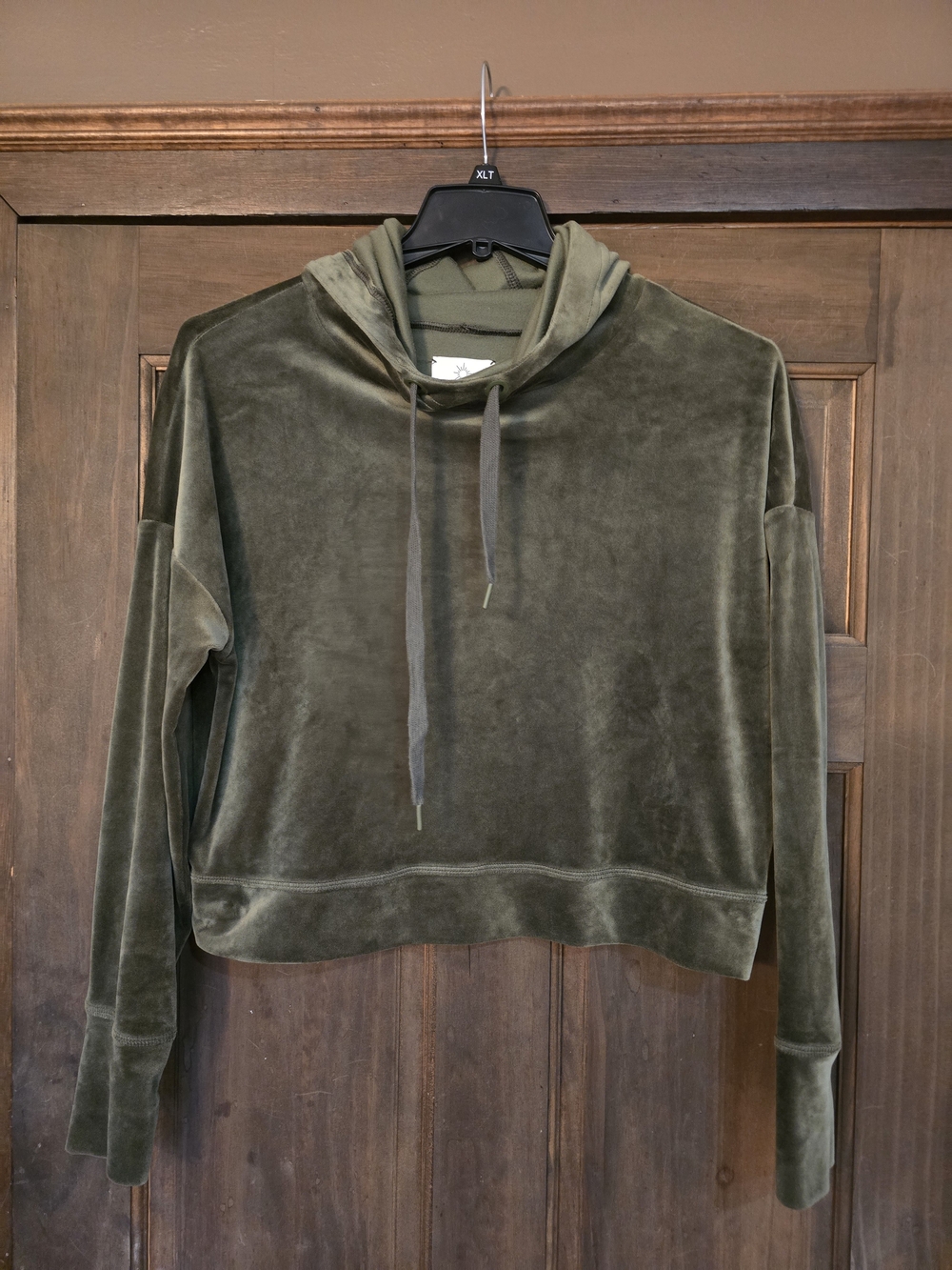 O aerie Olive Green Velour Cropped Hoodie Small